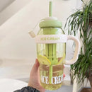 Ljojo 1200ml Sport Water Bottle with Tea Infuser and Straw, Handle - Cute Design