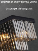 Nordic Luxury K9 Crystal Rectangle Chandelier Smoky Gray Hanging Light - Ljojo