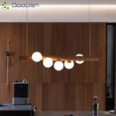 Medieval Bauhaus Wooden Strip Bubble Glass LED Pendant Light Chandelier by Ljojo