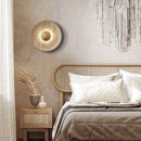 Ljojo LED Wall Sconce Wabi Sabi Yellow Travertine Stone Wood Bedroom Lamp