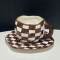 Ljojo 10oz Korean Style Ceramic Coffee Mug with Saucer Hand Painted Tea Cup Set