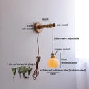 Ljojo LED Wall Light Fixture Switch Stair Lighting Round Ceramic Wood Bedside Lamp