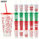Ljojo 24oz Christmas Plastic Cup with Straw and Lid for Santa Parties