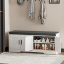 Ljojo™ Double-Layer Shoe Bench with Padded Seat, 4 Doors, Adjustable Shelves