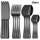 Ljojo 24-piece Stainless Steel Black Tableware Set - Knife, Fork, Spoon
