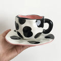 Ljojo 10oz Korean Style Ceramic Coffee Mug with Saucer Hand Painted Tea Cup Set