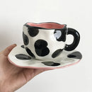 Ljojo 10oz Korean Style Ceramic Coffee Mug with Saucer Hand Painted Tea Cup Set