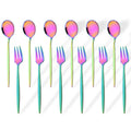Ljojo 12Pcs Gold Mirror Stainless Steel Fork Spoon Set for Kitchen Dinnerware