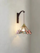 French Medieval Flower Glass Wall Lamp Wooden Retro Fixture by Ljojo