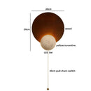 Ljojo LED Pull Chain Wall Light: Yellow Cave Stone Wood Wabi Sabi Design