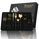 Golden Black Cutlery Set 24Pcs Stainless Steel Knife Fork Spoon Tableware Ljojo