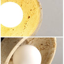 Ljojo LED Wall Light with Wood Base, Natural Yellow Travertine, Modern Nordic Design