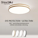 Macaron LED Ceiling Light: Modern Wood Grain Room Decor - Remote Dimming Ljojo