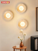 Japanese Style Wabi Sabi Natural Stone Round Wall Lamp for Bedroom by Ljojo.