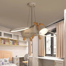 Ljojo Little Deer LED Chandelier: Modern Minimalist Cartoon Wooden Kids Room Pendant Light