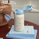 Ljojo 500ml Stainless Steel Tumbler with Straw, Handle - Cute Kawaii Design