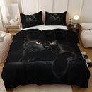 Ljojo 3D Black Cat Print Duvet Cover Set - Soft Fashion Bedding