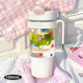 Ljojo 1000ML Plastic Water Bottle with Straw and Handle, Outdoor Sports Camping Double Drink Cup