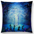 Cute Cat Moon Night Wonderland Witch Halloween Dance Pillow Cover by Ljojo