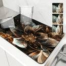 Floral Lines Translucent Flowers Non-Slip Drying Mat for Kitchen Counter by Ljojo