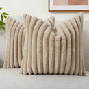 Ljojo 16x16 Faux Fur Striped Pillow Covers 2pcs - Soft Plush Velvet Back