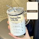 Ljojo 1000ML Glass Measuring Cup with Lid and Straw Handle for Home Drinkware