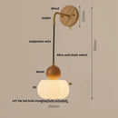 Ljojo LED Wall Sconce Walnut Wood Pull Chain Switch Art Light