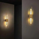 Ljojo Luxe Gold LED Tube Wall Sconce with Marble Accent
