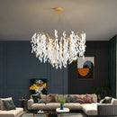 Gold Tree Branch Crystal Chandelier - Elegant White Jade Lampshade - Ljojo