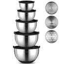 Ljojo 5-Piece Stainless Steel Salad Mixing Bowl Set with Grater and Lids