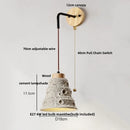 Ljojo LED Pull Chain Wall Sconce Cement Shade Wood Stair Light