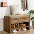 Ljojo™ Rattan Shoe Bench with Storage Drawer and Linen Seat Cushion