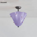 French Glass Hanging Lamp with Polka Dot Lampshade | Retro Ceiling Pendant Light by Ljojo