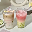 Ljojo 450ml Glass Tumbler with Straw and Lid - Transparent Bubble Tea Cup