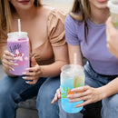 Ljojo 16oz Plastic Cups with Lid & Straw Set, Straw Brush Included for Juice, Coffee