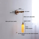 Ljojo LED Wall Light Fixture Switch Stair Lighting Round Ceramic Wood Bedside Lamp