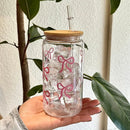 Ljojo 16.9oz Bow Plastic Tumbler Jar Water Bottle with Lid & Straw