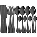 Ljojo 16-Piece Mirror Black Stainless Steel Cutlery Set for Kitchen Tableware