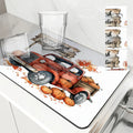 Drying Mat for Fall Vibes: Autumn Truck & Pumpkin Non-Slip Absorbent Mat by Ljojo
