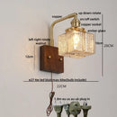 Ljojo LED Walnut Wood Wall Light Amber Glass Stair Sconce with Pull Chain Switch