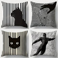 Ljojo 4pcs Striped Black Cat Sofa Cushion Covers 17.7x17.7 Inch Single-Sided Print
