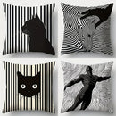 Ljojo 4pcs Striped Black Cat Sofa Cushion Covers 17.7x17.7 Inch Single-Sided Print