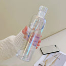 Ljojo 500ml Glass Water Bottle with PU Cup Holder and Time Marker