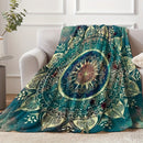 Ljojo Mandala Fleece Blanket in Vibrant Blue, Green & Yellow - Soft Cozy Polyester Throw