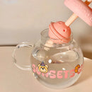 Cute Bear Glass Cup Aesthetic Tumbler With Lid and Straw for Coffee Tea Juice - Ljojo