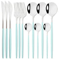 Ljojo 12-Piece Black Gold Stainless Steel Cutlery Set for Parties and Kitchens