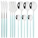 Ljojo 12-Piece Black Gold Stainless Steel Cutlery Set for Parties and Kitchens