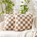 Ljojo Luxe Checkerboard Cushion Cover in Khaki Coffee Wool Faux Fur - Home Decor