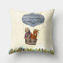Fox and Bird Polyester Pillowcase by Ljojo: Cartoon Landscape Cushion Cover for Sofa