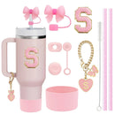 Ljojo 10-Piece Cup Accessories Set with Straws, Brush, Flower Charm, & Spill-Proof Stopper